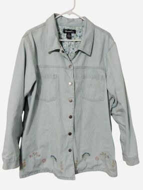 Denim&Co Light Blue Embroidered Denim Shirt Chore Jacket with Blue Floral Lining